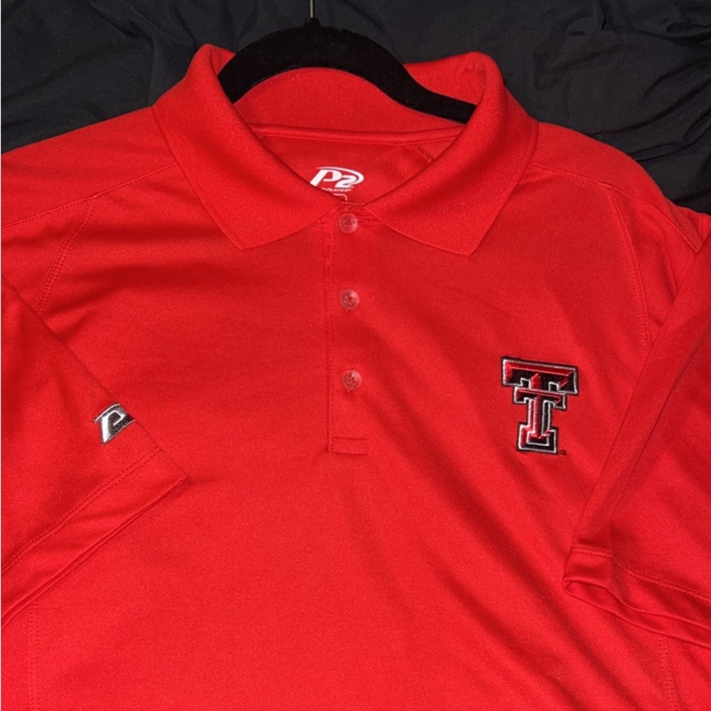 New Mens Red/Black P2 Brand Texas Tech Red Raiders Polo Dress Shirt Size Medium!